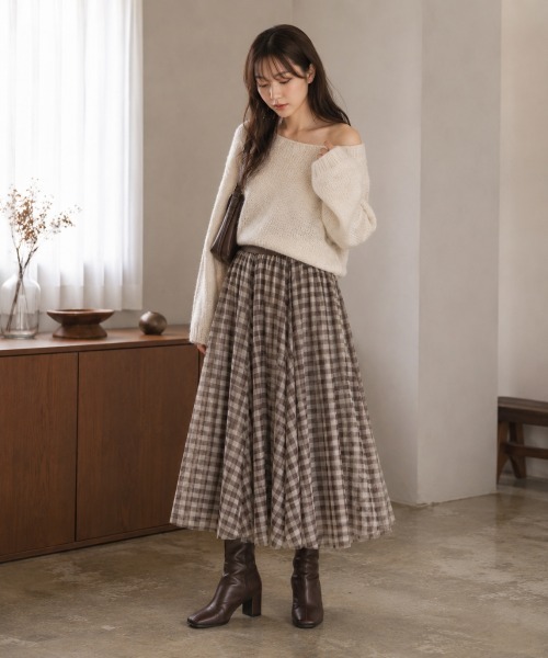 center i（センターアイ）の「ギンガムチェック ボリュームフレア ロングスカート（スカート・レディース・ブラウン/ブラック・FREE）」の10枚目の写真