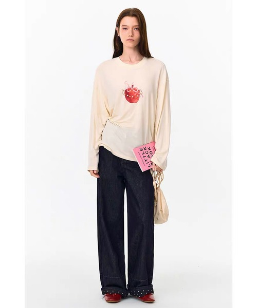 Fano Studios（ファノ ストゥディオズ）の「アップルモチーフ ロングスリーブTシャツ FQ26S135【Fano Studios】【2026AW】（Tシャツ/カットソー・レディース・アイボリー・S/M/L）」の2枚目の写真