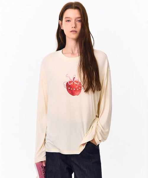 Fano Studios（ファノ ストゥディオズ）の「アップルモチーフ ロングスリーブTシャツ FQ26S135【Fano Studios】【2026AW】（Tシャツ/カットソー・レディース・アイボリー・S/M/L）」の5枚目の写真