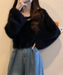 フェザーヤーンVネックニットプルオーバー