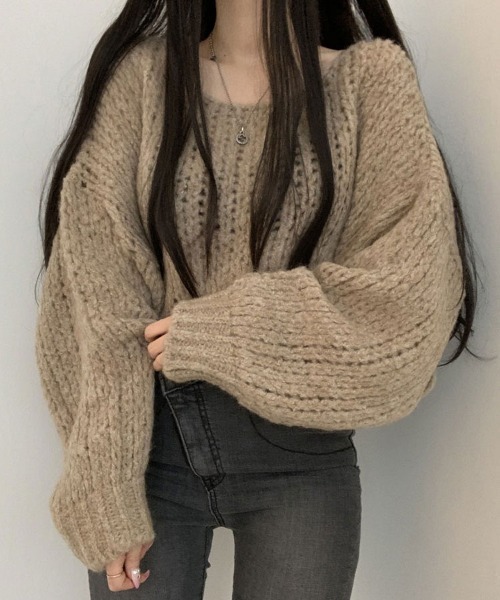 Flugge（フラッジー）の「ローゲージボリュームニット（ニット/セーター・レディース・イエロー/グレー/ブラウン/ホワイト・FREE）」の9枚目の写真