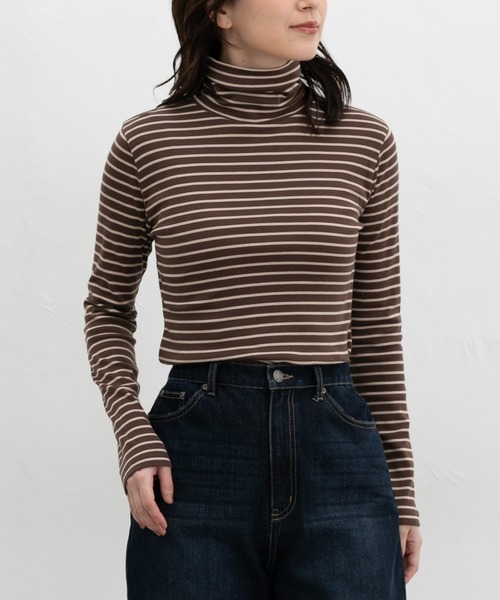 Honeys(ハニーズ)の「フライスボーダータートル(Tシャツ/カットソー・レディース・ブラック系その他2/レッド系その他2/ネイビー系1/パープル系その他2/ブラウン系その他2・LL/L/S/M)」の1枚目の写真