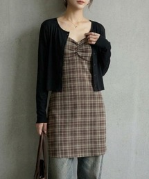 クラシカルなチェック柄で旬のレイヤードが完成する、キャミワンピ＆カーディガンセット　秋服