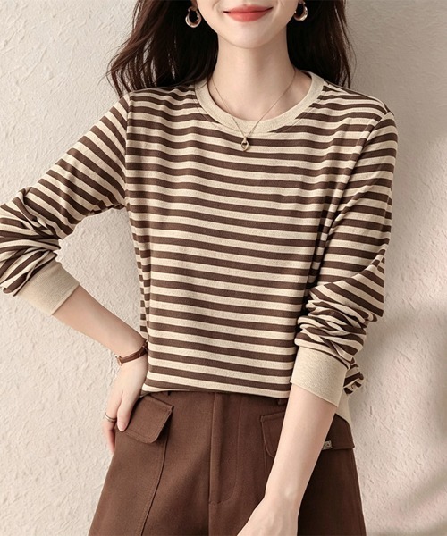 ReRe(リリ)の「ボーダー柄リブ切替長袖プルオーバー(Tシャツ/カットソー・レディース・ベージュ・MEDIUM/X-LARGE/LARGE)」の11枚目の写真
