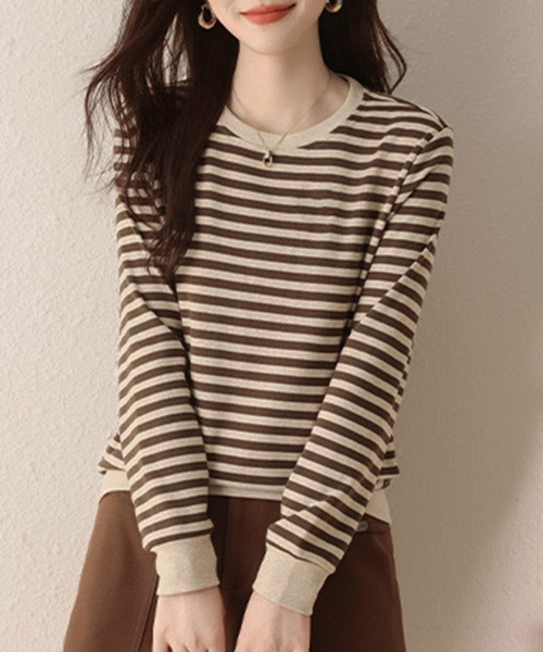 ReRe(リリ)の「ボーダー柄リブ切替長袖プルオーバー(Tシャツ/カットソー・レディース・ベージュ・MEDIUM/X-LARGE/LARGE)」の3枚目の写真