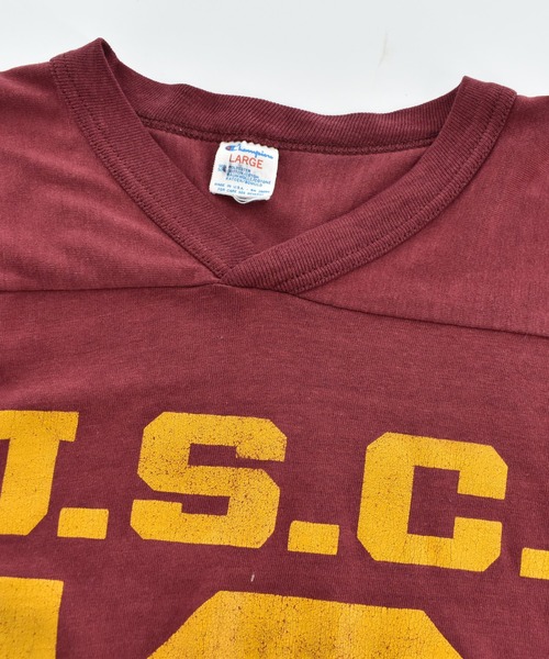 Champion(チャンピオン)の「【USED】80's Champion "U.S.C.12" フットボール Tシャツ USA製(Tシャツ/カットソー・メンズ・レッド・LARGE)」の4枚目の写真