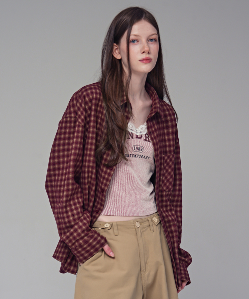 AVANDRESS(アバンドレス )の「ヒールチェックシャツ_4COL(シャツ/ブラウス・レディース・チャコールグレー/ネイビー/バーガンディー/ダークベージュ・MEDIUM/LARGE/X-LARGE)」の7枚目の写真