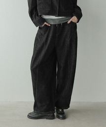 【リラックス感と上品さを両立した大人のベロアデニムパンツ】【pufe】ベロア デニム ワイドパンツ レディース ワイドパンツ カーブパンツ カーブデニム コクーン バレル デニム風 起毛 ロングパンツ ウエストゴム ドローストリング ドロスト ゆったり 体型カバー