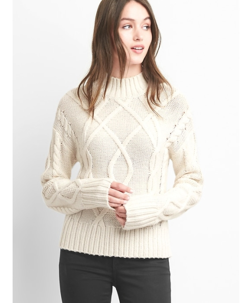 GAP（ギャップ）の「ケーブルニット モックネックセーター（ニット/セーター・レディース・ライトグレー/ブラック/サーモンピンク/オフホワイト・XS/S/M/L/XXS）」の2枚目の写真