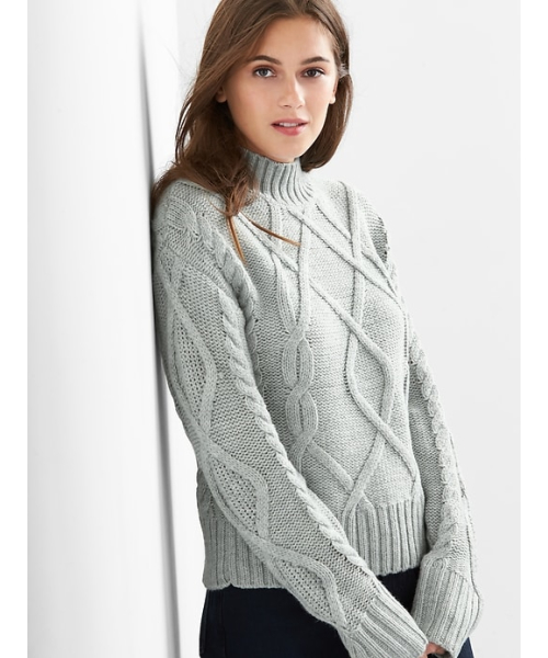 GAP（ギャップ）の「ケーブルニット モックネックセーター（ニット/セーター・レディース・ライトグレー/ブラック/サーモンピンク/オフホワイト・XS/S/M/L/XXS）」の4枚目の写真