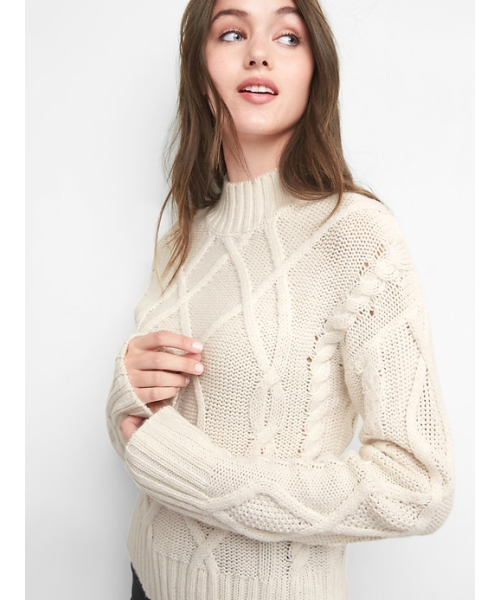 GAP（ギャップ）の「ケーブルニット モックネックセーター（ニット/セーター・レディース・ライトグレー/ブラック/サーモンピンク/オフホワイト・XS/S/M/L/XXS）」の6枚目の写真