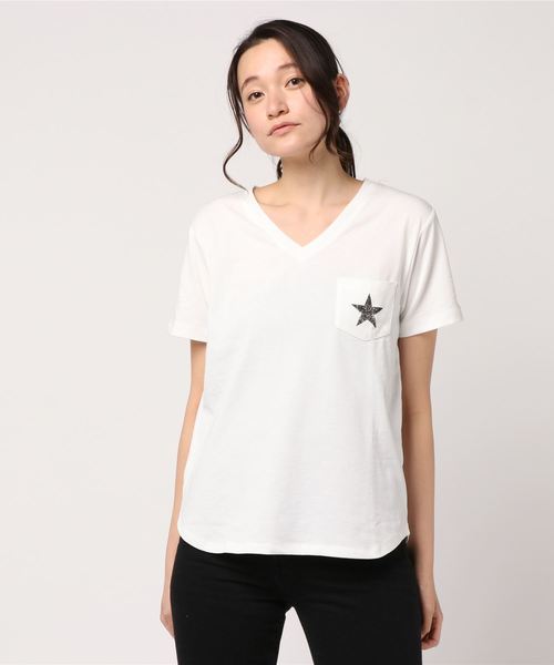 VENCEEXCHANGE（ヴァンスエクスチェンジ）の「バックプリント星柄Tシャツ                 （Tシャツ/カットソー・レディース・ホワイト/ブラック/ブルー・M/S）」の8枚目の写真