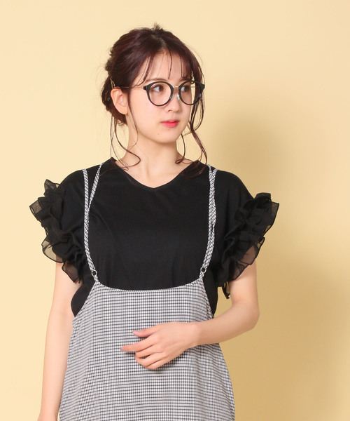 AS KNOW AS PINKY（アズノゥアズピンキー）の「☆ZOZO限定☆袖シフォンフリルっT（Tシャツ/カットソー・レディース・ブラック/レッド/オフホワイト/マスタード・FREE）」の3枚目の写真