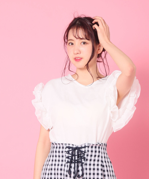 AS KNOW AS PINKY（アズノゥアズピンキー）の「☆ZOZO限定☆袖シフォンフリルっT（Tシャツ/カットソー・レディース・ブラック/レッド/オフホワイト/マスタード・FREE）」の8枚目の写真