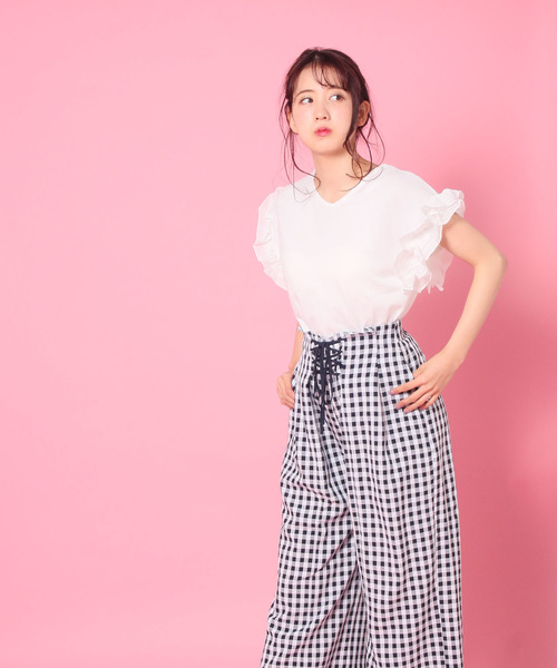 AS KNOW AS PINKY（アズノゥアズピンキー）の「☆ZOZO限定☆袖シフォンフリルっT（Tシャツ/カットソー・レディース・ブラック/レッド/オフホワイト/マスタード・FREE）」の9枚目の写真