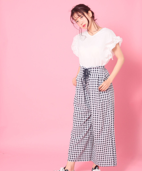 AS KNOW AS PINKY（アズノゥアズピンキー）の「☆ZOZO限定☆袖シフォンフリルっT（Tシャツ/カットソー・レディース・ブラック/レッド/オフホワイト/マスタード・FREE）」の10枚目の写真