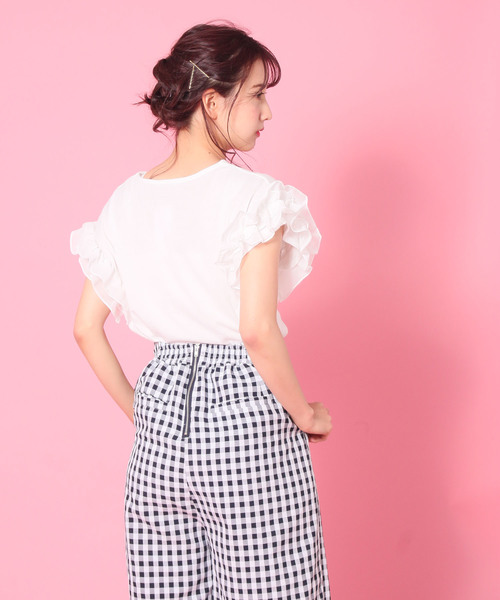 AS KNOW AS PINKY（アズノゥアズピンキー）の「☆ZOZO限定☆袖シフォンフリルっT（Tシャツ/カットソー・レディース・ブラック/レッド/オフホワイト/マスタード・FREE）」の12枚目の写真