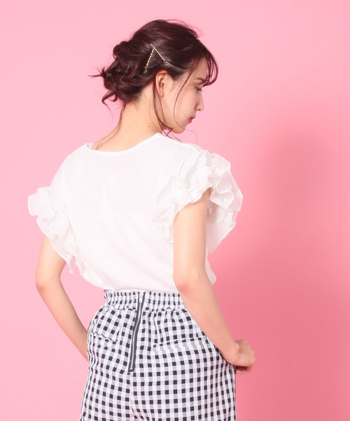 AS KNOW AS PINKY（アズノゥアズピンキー）の「☆ZOZO限定☆袖シフォンフリルっT（Tシャツ/カットソー・レディース・ブラック/レッド/オフホワイト/マスタード・FREE）」の13枚目の写真