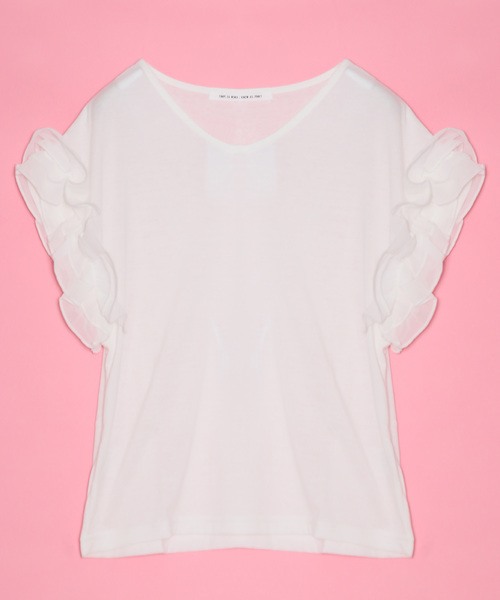 AS KNOW AS PINKY（アズノゥアズピンキー）の「☆ZOZO限定☆袖シフォンフリルっT（Tシャツ/カットソー・レディース・ブラック/レッド/オフホワイト/マスタード・FREE）」の14枚目の写真