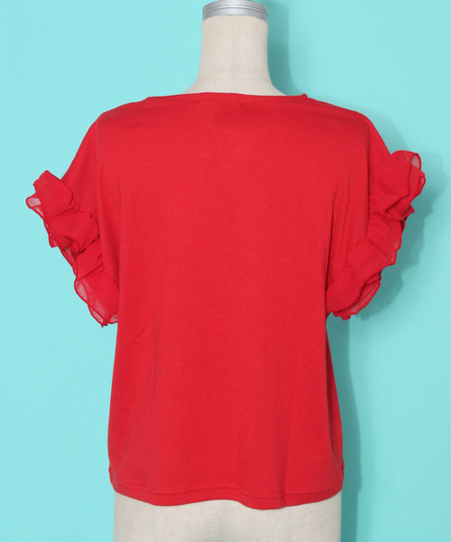 AS KNOW AS PINKY（アズノゥアズピンキー）の「☆ZOZO限定☆袖シフォンフリルっT（Tシャツ/カットソー・レディース・ブラック/レッド/オフホワイト/マスタード・FREE）」の5枚目の写真
