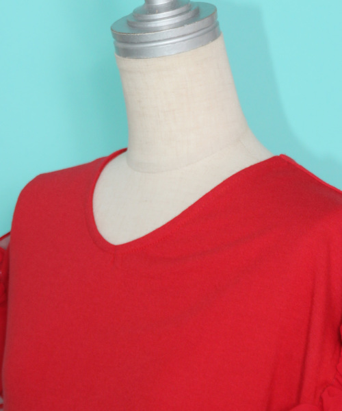 AS KNOW AS PINKY（アズノゥアズピンキー）の「☆ZOZO限定☆袖シフォンフリルっT（Tシャツ/カットソー・レディース・ブラック/レッド/オフホワイト/マスタード・FREE）」の6枚目の写真