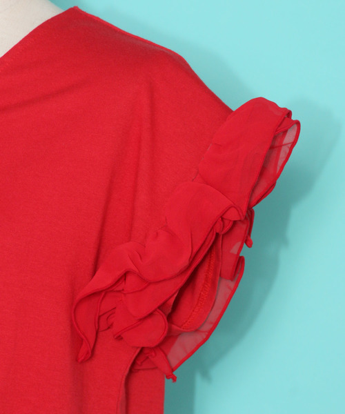 AS KNOW AS PINKY（アズノゥアズピンキー）の「☆ZOZO限定☆袖シフォンフリルっT（Tシャツ/カットソー・レディース・ブラック/レッド/オフホワイト/マスタード・FREE）」の7枚目の写真