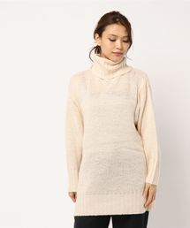 ビッグシルエットオフタートルネックチュニック丈ニットトップス