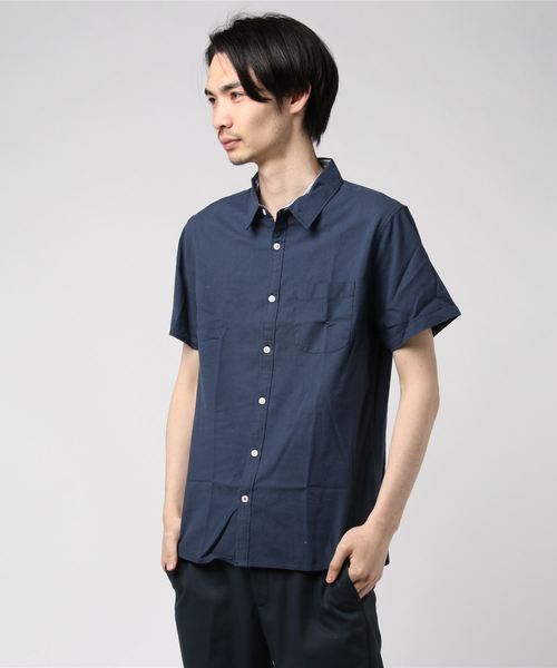 VIBGYOR（ヴィブジョー）の「VIBGYOR Select/ 綿麻ストレッチ半袖シャツ（シャツ/ブラウス・メンズ・ホワイト/ネイビー/カーキ/サックスブルー/ピンク/モカ/ブラック・MEDIUM/LARGE/X-LARGE）」の5枚目の写真