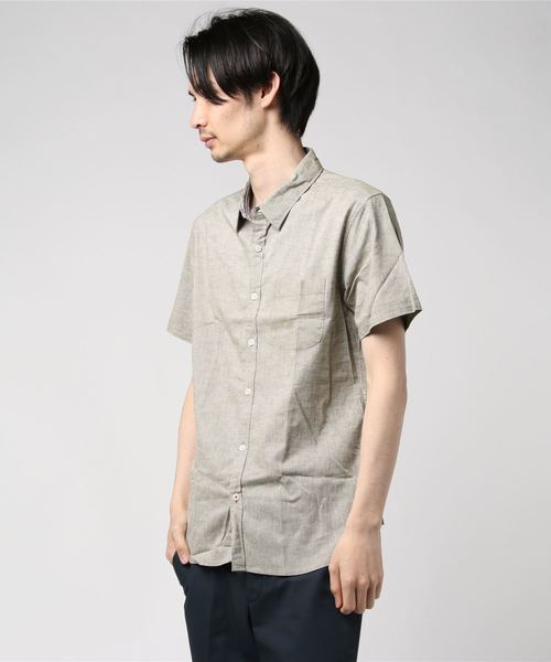VIBGYOR（ヴィブジョー）の「VIBGYOR Select/ 綿麻ストレッチ半袖シャツ（シャツ/ブラウス・メンズ・ホワイト/ネイビー/カーキ/サックスブルー/ピンク/モカ/ブラック・MEDIUM/LARGE/X-LARGE）」の4枚目の写真