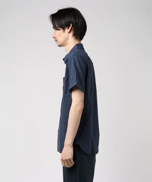 VIBGYOR（ヴィブジョー）の「VIBGYOR Select/ 綿麻ストレッチ半袖シャツ（シャツ/ブラウス・メンズ・ホワイト/ネイビー/カーキ/サックスブルー/ピンク/モカ/ブラック・MEDIUM/LARGE/X-LARGE）」の9枚目の写真