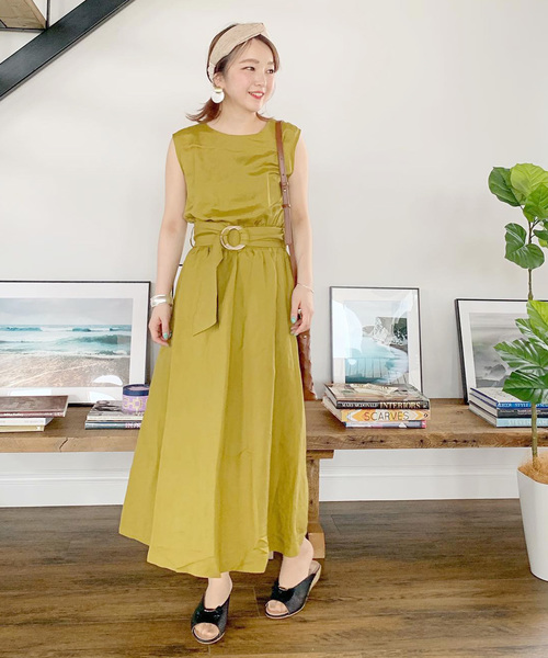 Cheek（チーク）の「ベルテッドノースリワンピース（ワンピース・レディース・ベージュ/グリーン/キャメル・MEDIUM）」の3枚目の写真