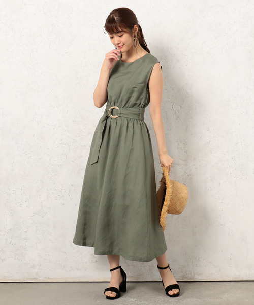 Cheek（チーク）の「ベルテッドノースリワンピース（ワンピース・レディース・ベージュ/グリーン/キャメル・MEDIUM）」の10枚目の写真