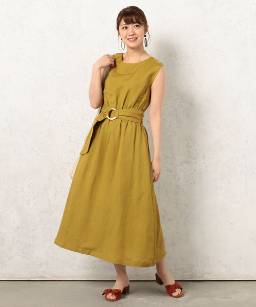 Cheek（チーク）の「ベルテッドノースリワンピース（ワンピース・レディース・ベージュ/グリーン/キャメル・MEDIUM）」の7枚目の写真