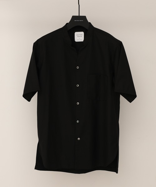 美品‼️UNITED TOKYO 半袖シャツ グレー/ブラック リネンライクジャガード オープンカラーシャツ(1 DARK GREY