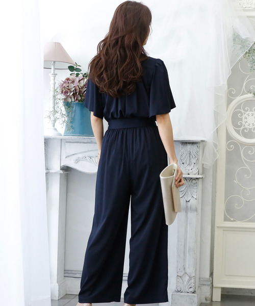 PourVous（プールヴー）の「カシュクール オールインワン / 結婚式 ワンピース お呼ばれ 二次会 セレモニー 大きいサイズ 対応 フォーマル パーティー パンツドレス オケージョンドレス 七五三 ママ お宮参り 学校行事 二次会 成人式 （パンツドレス・レディース・ブラック/ネイビー・M/L）」の5枚目の写真