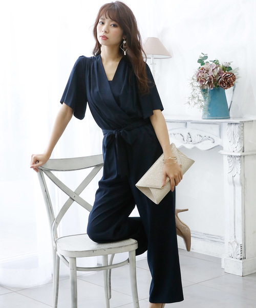 PourVous（プールヴー）の「カシュクール オールインワン / 結婚式 ワンピース お呼ばれ 二次会 セレモニー 大きいサイズ 対応 フォーマル パーティー パンツドレス オケージョンドレス 七五三 ママ お宮参り 学校行事 二次会 成人式 （パンツドレス・レディース・ブラック/ネイビー・M/L）」の7枚目の写真