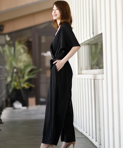 PourVous（プールヴー）の「カシュクール オールインワン / 結婚式 ワンピース お呼ばれ 二次会 セレモニー 大きいサイズ 対応 フォーマル パーティー パンツドレス オケージョンドレス 七五三 ママ お宮参り 学校行事 二次会 成人式 （パンツドレス・レディース・ブラック/ネイビー・M/L）」の12枚目の写真