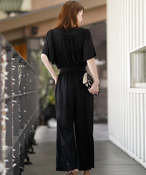 最終価格！【ランバン】カシュクールワンピース38◇日本製美品◇結婚式パーティ◎ カシュクールオールインワン/結婚式ワンピース お呼ばれ・二次会