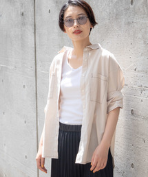DISCOAT | リネン混配色ステッチビッグシャツ5分袖(シャツ/ブラウス)