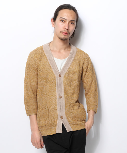 OUTLET(アウトレット)の「【Ciaopanic】畦knitカーディガン(7分)(カーディガン/ボレロ・メンズ・マスタード・LARGE/MEDIUM)」の1枚目の写真