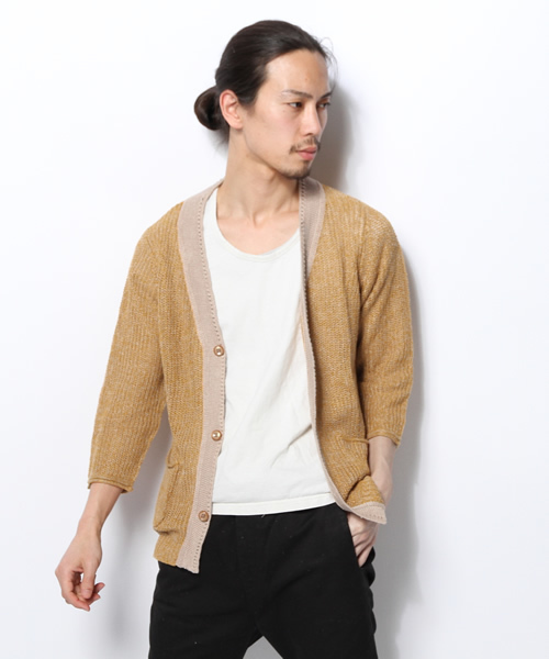 OUTLET(アウトレット)の「【Ciaopanic】畦knitカーディガン(7分)(カーディガン/ボレロ・メンズ・マスタード・LARGE/MEDIUM)」の2枚目の写真