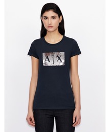 【A|Xアルマーニ エクスチェンジ】スパンコールBOXロゴ クルーネック半袖Tシャツ/SLIM