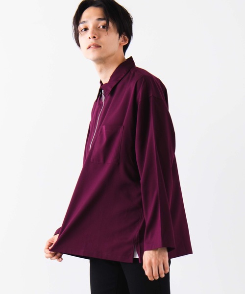 WEGO（ウィゴー）の「WEGO/TRハーフジッププルオーバー（シャツ/ブラウス・メンズ・ブラック/ダークグリーン/ワイン・MEDIUM/LARGE）」の3枚目の写真