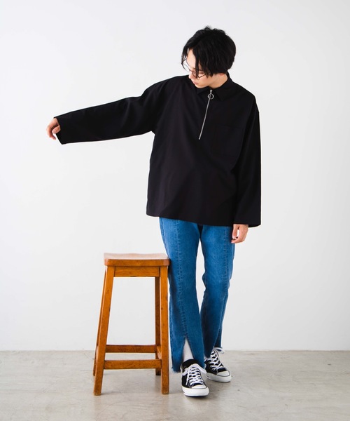 WEGO（ウィゴー）の「WEGO/TRハーフジッププルオーバー（シャツ/ブラウス・メンズ・ブラック/ダークグリーン/ワイン・MEDIUM/LARGE）」の8枚目の写真