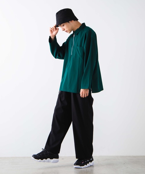 WEGO（ウィゴー）の「WEGO/TRハーフジッププルオーバー（シャツ/ブラウス・メンズ・ブラック/ダークグリーン/ワイン・MEDIUM/LARGE）」の9枚目の写真