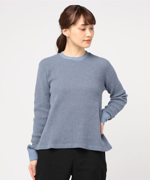 three dots(スリードッツ)の「Brushed triblend thermal crew(Tシャツ/カットソー・レディース・ブルー/クリーム・SMALL/MEDIUM)」の1枚目の写真