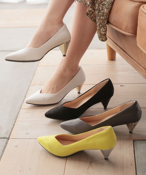 KOBE LETTUCE（コウベレタス）の「トライアングルヒールパンプス（パンプス・レディース・ブラック/イエロー/アイボリー/グレイッシュベージュ・LL/S/M/L）」の8枚目の写真