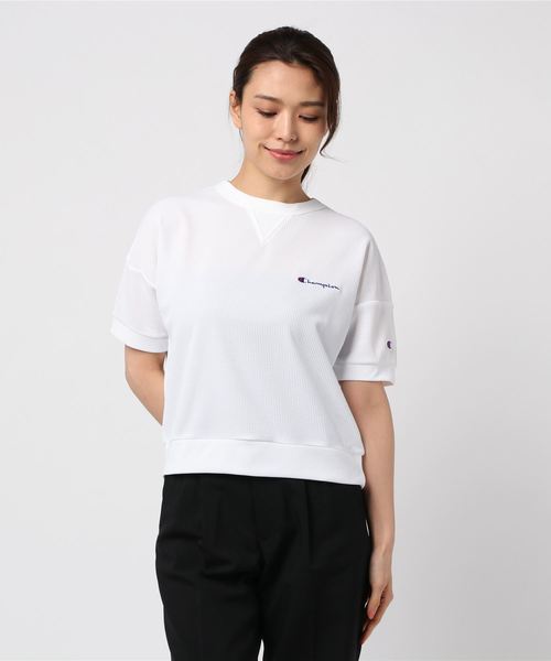 Champion（チャンピオン）の「【別注】チャンピオン SHORT SLEEVE SWEATSHIRT 限定コラボ（Tシャツ/カットソー・レディース・ネイビー/グレー/ホワイト・M/L/S/XL）」の2枚目の写真