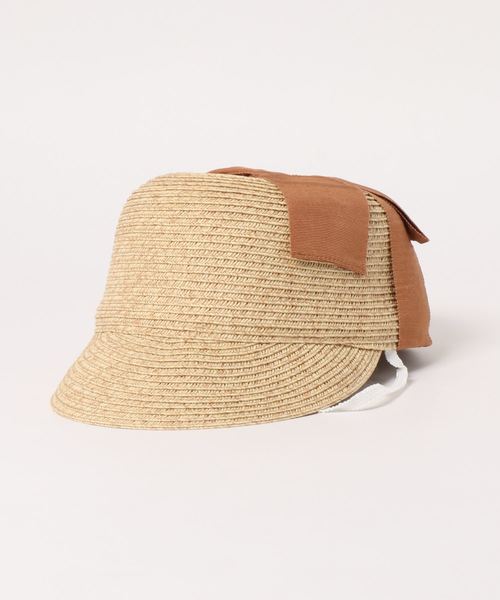 LITTLE GRIN BUDDY(リトル グリンバディ)の「【LITTLE GRIN BUDDY / リトルグリンバディ】ベビー リボン付きストローキャップ / Baby Straw Ribbon Cap(キャップ)」|ライトベージュ