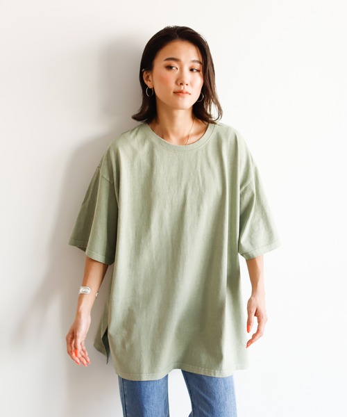 Auntie Rosa Holiday（アンティローザホリデー）の「ウォッシュドへヴィーコットンビッグT（Tシャツ/カットソー・レディース・チャコールグレー/ベージュ/パープル/カーキ/イエロー/グリーン・FREE）」の3枚目の写真